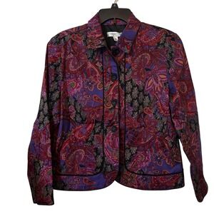 Coldwater Creek Women's Paisley Jacket Medium Petite‎ Floral Purple Red Black
